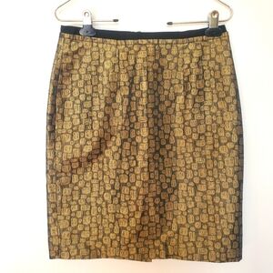 LOFT Pencil Skirt Gold/black shimmer design. Back Zipper lined. Sz2 lightly worn